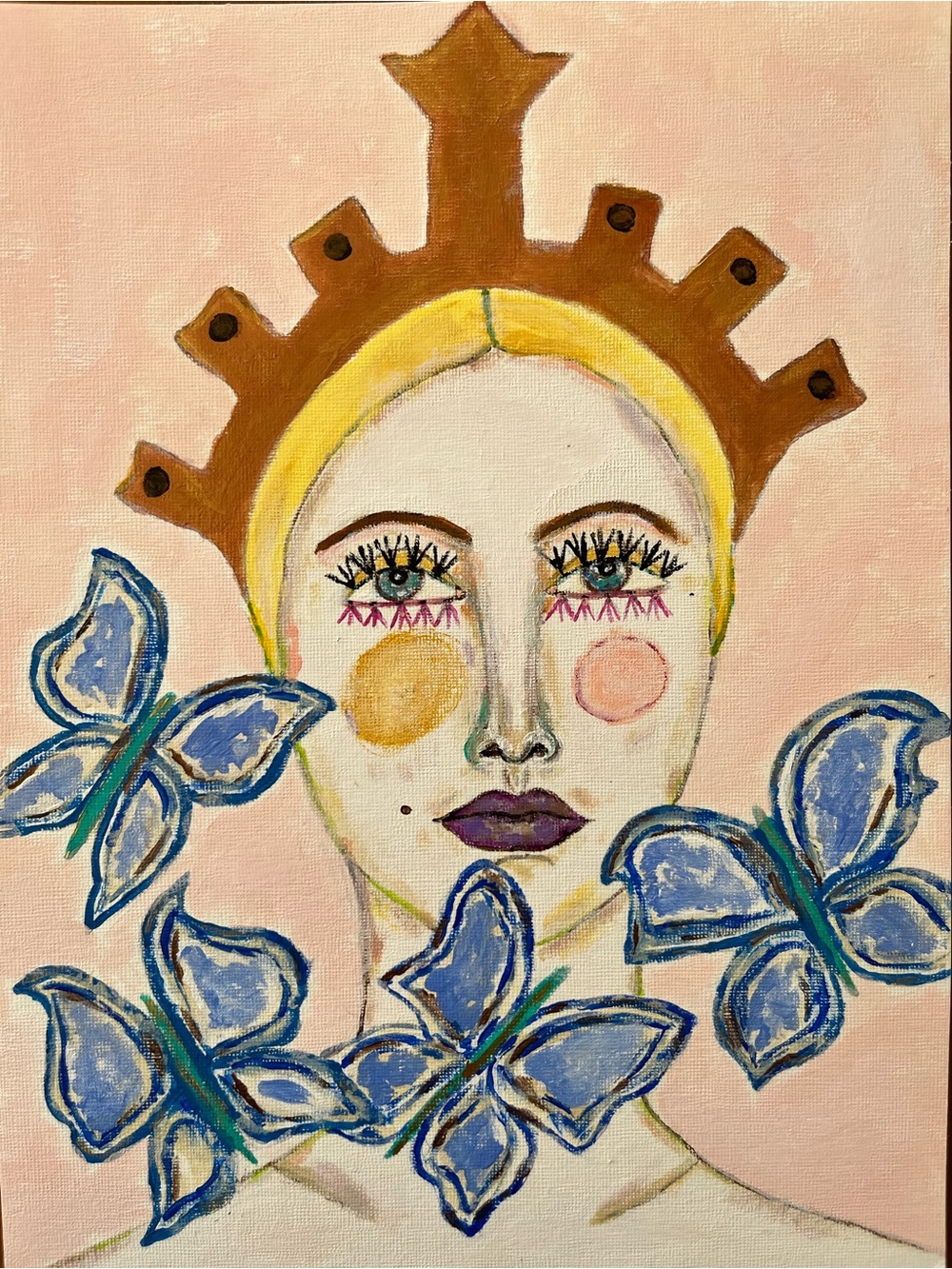 Original Art Portrait painting of woman with butterflies